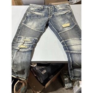 Dope Jeans Men's Moto Destructed Button Fly Acid Wash Size 34